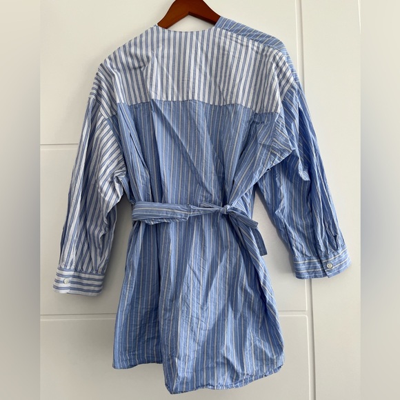 Zara blue striped poplin wrap shirt - Picture 3 of 4